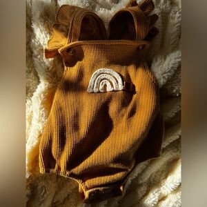 Mahina Baby Girl Rainbow Waffle Knit Cotton  Blend Onesie with Ruffles 9-12 mo